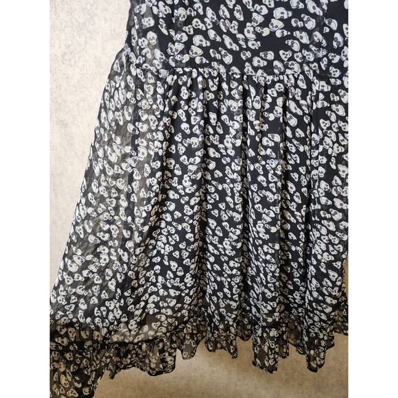 ROYAL BONES by Daang Tripp Black Ruffle White Skull Goth Emo Mini Dress SZ L - Picture 3 of 9